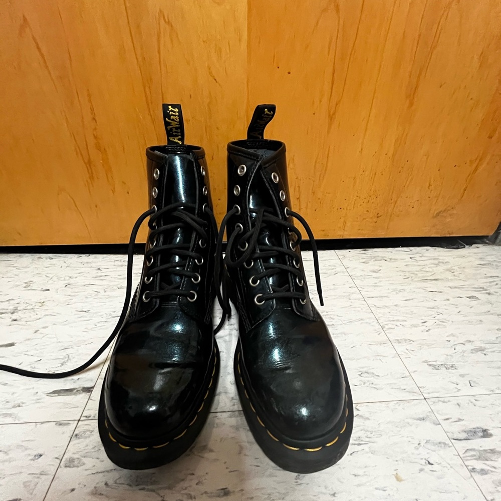 Dr. Martens Shiny Black Combat Boots - Picture 2 of 5